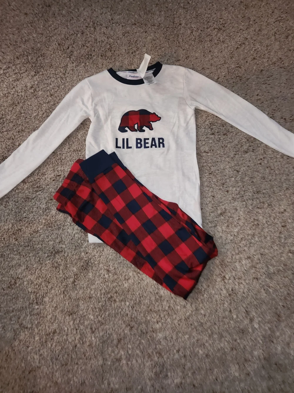 Kids 'Lil Bear' Red & BlackPlaid Pajama Set Size 10 For Boys